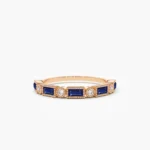 14K Solid Gold Baguette Sapphire and Diamond Ring - Image 5