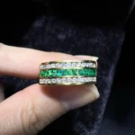 14K Solid Gold Half Eternity Square Emerald Ring - Image 4