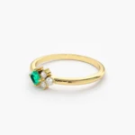 18K Solid Gold Dainty Princess Cut Emerald and Diamond Ring - Image 6