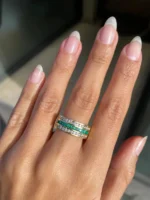 14K Solid Gold Half Eternity Square Emerald Ring - Image 5