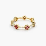 14K Solid Gold Full Eternity Clover Ruby and Diamond Ring - Image 5
