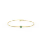 14K Solid Gold 2 MM Round Natural Emerald Bracelet - Image 2