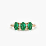 18K Solid Gold Triple Oval Emerald Diamond Ring - Image 5