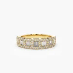 18K Solid Gold Unique Baguette and Round Diamond Anniversary Ring - Image 7
