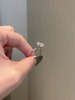 Pear Shaped Moissanite 3-Prong Hidden Halo Pave Bridge Solitaire Ring - Image 3