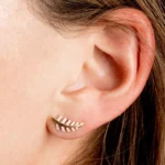 18k Gold Diamond Leaf Earrings - Image 6