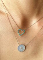 14K Solid Gold Turquoise Heart Necklace - Image 2