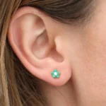 18k Solid Gold Emerald and Lab-Grown Diamond Flower Studs - Image 3