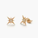 14K Gold Starburst Natural Diamond Earrings - Image 3