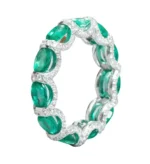 18K Solid Gold Natural Emerald and Diamond Eternity Band - Image 3