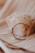 Three Diamonds in Migraine Bezel Band , Minimal Gold Ring - Image 8