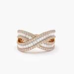 14K Solid Gold Baguette Diamond Crossover Ring - Image 4