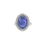 14K Solid Gold Oval Cabochon Tanzanite and Diamond Ring