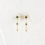14K Solid Gold Sapphire Plotline Long Gold Earrings