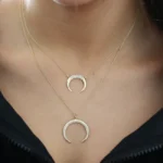 14K Double Horn Natural Diamond Necklace for Women - Image 3