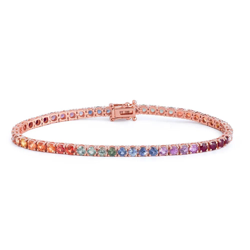 400548_c2aaaf8b2b7a4cb2a0491611aaac5e33mv2.webp 14K Solid Gold Multi-Color Round Shape Tennis Sapphire Bracelet - Image 1