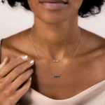 18k Solid Gold Blue Sapphire Bookend Necklace - Image 3