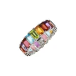 14K Solid Gold Rainbow Emerald Cut Eternity Band - Image 6