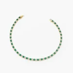 18k Solid Gold Prong Setting Diamond and Emerald Tennis Bracelet - Image 7