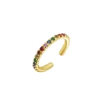14K Solid Gold Rainbow Sapphire Ear Cuff - Image 3