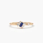 18K Solid Gold Slanted Baguette Sapphire Ring - Image 2