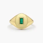 14K 純金長方形祖母綠印章戒指