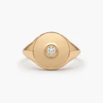 14K Gold Natural Diamond Pinky Signet Ring - Image 6