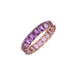 18K Solid Gold Purple Amethyst Emerald Cut Eternity Band - Image 6