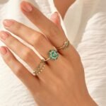 14K Solid Gold Minimalist Emerald Promise Ring - Image 2