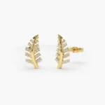 18k Gold Diamond Leaf Earrings