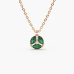 18k Solid Gold Marquise Emerald Cluster Necklace - Image 5