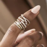 14K Solid Gold Baguette Diamond Bypass Ring - Image 8