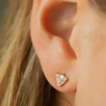 14k Triangle Shaped Round & Baguette Natural Diamond Studs - Image 2