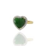 18K Solid Gold Jade And Diamond Heart Ring - Image 4