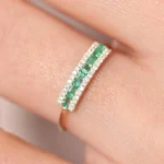 18K Solid Gold Baguette Emerald and Moissanite Diamonds Ring - Image 2