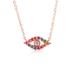 14K Solid Gold Diamond And Sapphire Rainbow Evil Eye Necklace - Image 2