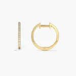 18k Solid Gold  Medium Diamond Hoop Earrings - Image 5