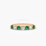 14K Solid Gold Alternating Emerald and Diamond Wedding Band - Image 4