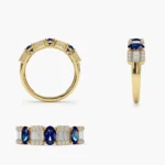 14K Solid Gold Baguette & Round Diamond with Genuine Sapphire Ring - Image 4