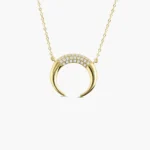 14K Double Horn Natural Diamond Necklace for Women