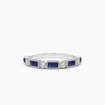 14K Solid Gold Baguette Sapphire and Diamond Ring - Image 4
