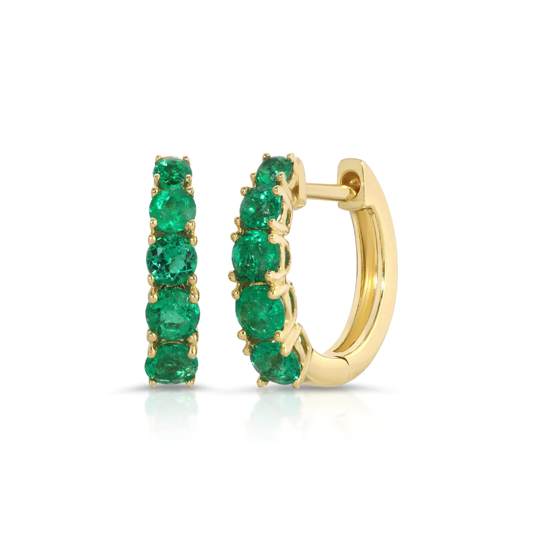 400548_ecb63d2f1608475b8fb3334176793dc6mv2.webp 14K Solid Gold Graduated Emerald Huggies - Image 1