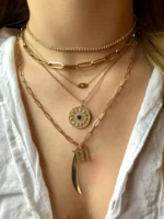 14K Solid Gold Peace & amp; Protection Baguette Diamond And Sapphire Evil Eye Talisman - Image 3