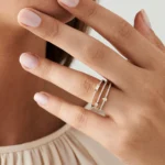 14k 金三排混合鑽石個性戒指