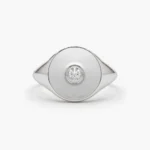 14K Gold Natural Diamond Pinky Signet Ring - Image 4