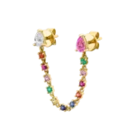 18k Solid Gold Loop Earring With Pink Sapphire And Diamond Pear Studs - Image 3