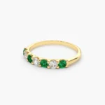 14K Solid Gold Alternating Emerald and Diamond Wedding Band - Image 3
