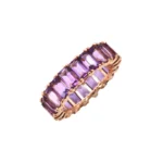 18K Solid Gold Purple Amethyst Emerald Cut Eternity Band - Image 4