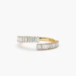 14K Solid Gold Baguette Diamond Bypass Ring - Image 7