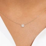 14K Gold Flower Charm Natural Diamond Necklace - Image 2